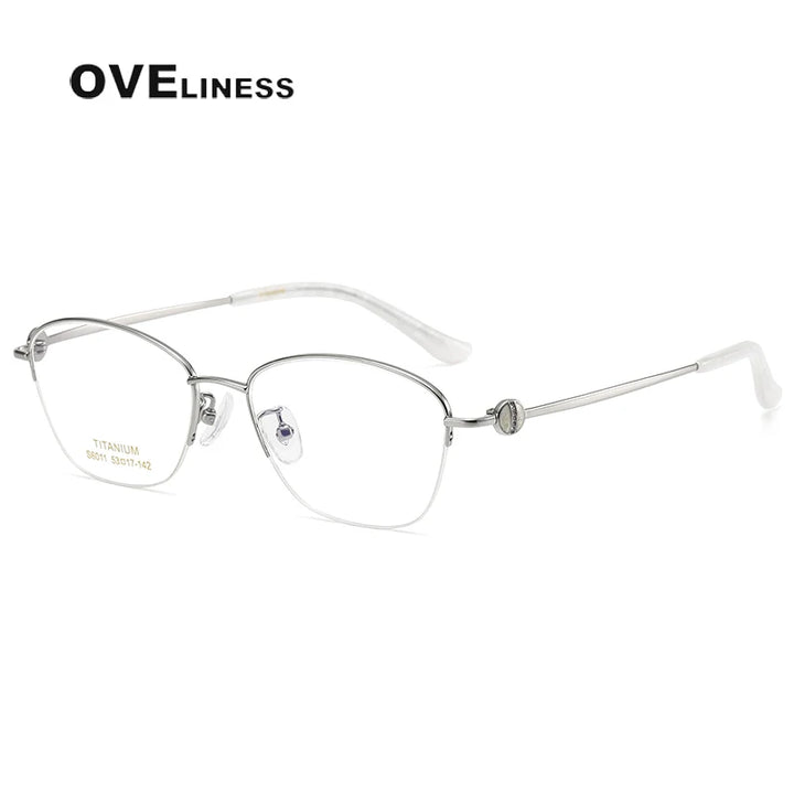 Oveliness Women's Semi Rim Oval Square Titanium Eyeglasses 196011 Semi Rim Oveliness silver  