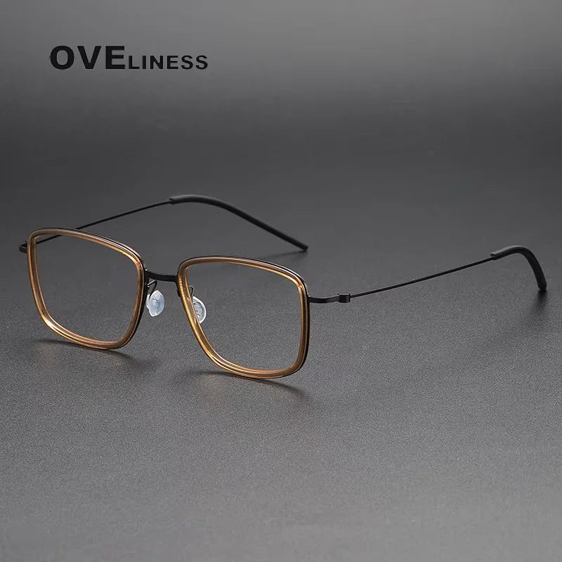 Oveliness Unisex Full Rim Square Acetate Titanium Eyeglasses 35803