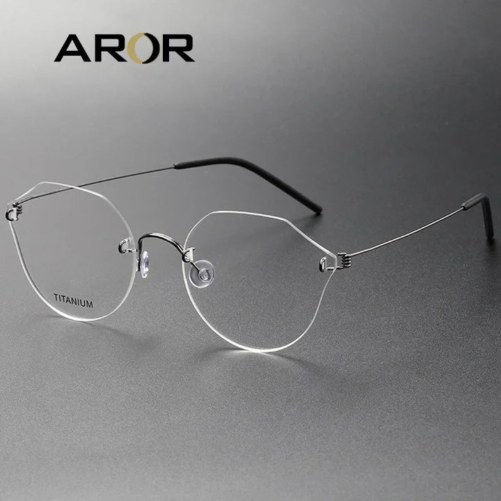 Aror Women's Rimless Flat Top Round Cat Eye Titanium Eyeglasses 2375 Rimless Aror