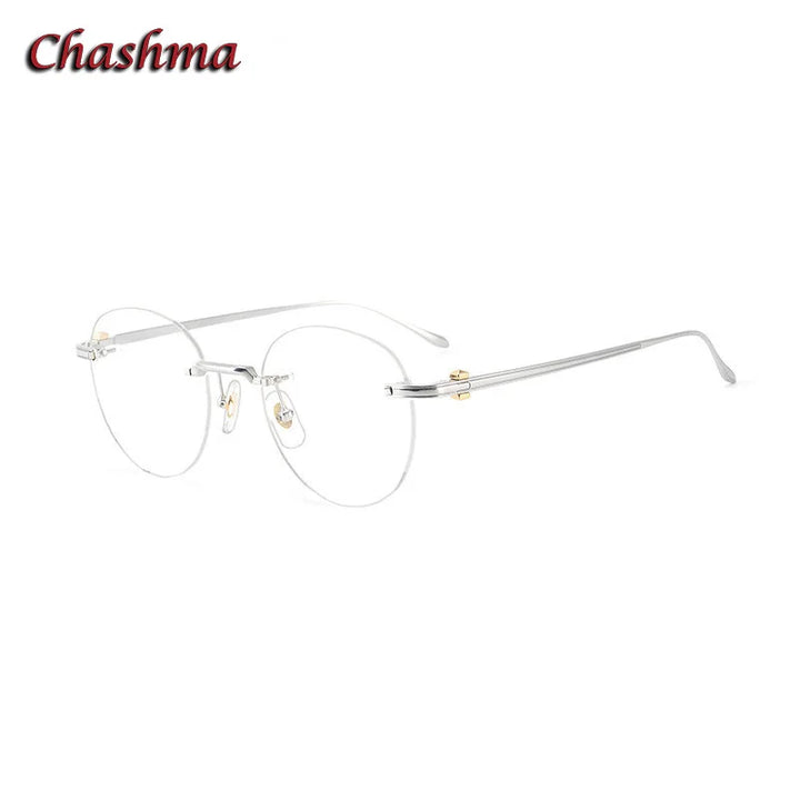 Chashma Ochki Unisex Rimless Round Titanium Eyeglasses 0293 Rimless Chashma Ochki Silver  
