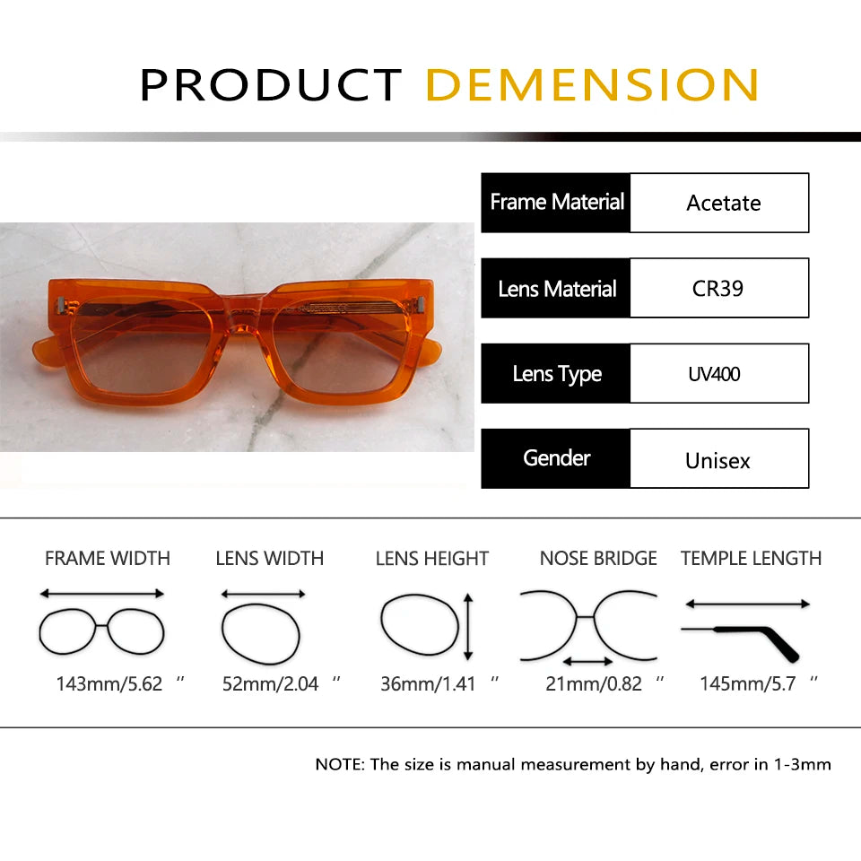 Esnbie Unisex Full Rim Flat Top Square Acetate Sunglasses  230471