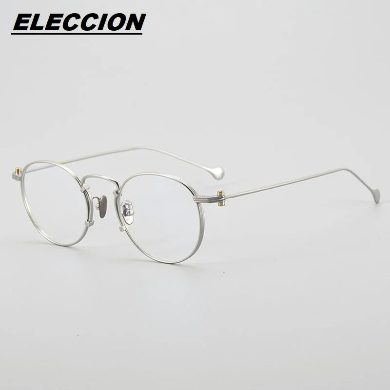 Eleccion Unisex Full Rim Oval Round Titanium Eyeglasses 190068 Full Rim Eleccion Silver - Silver CHINA