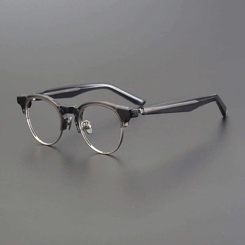 Gatenac Unisex Full Rim Round Acetate Eyeglasses Gxyj1190 Full Rim Gatenac Gray  