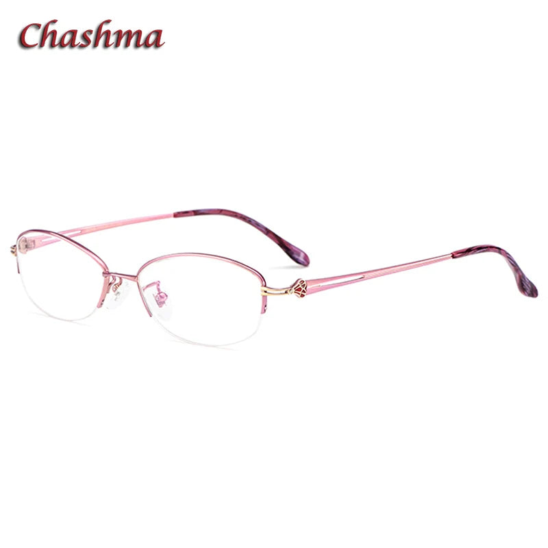 Chashma Ottica Women's Semi Rim Oval Steel Eyeglasses 98316 Semi Rim Chashma Ottica Pink