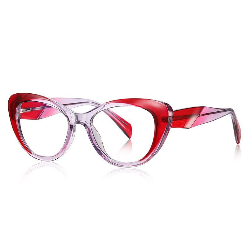 CCSpace Women's Full Rim Square Cat Eye Tr 90 Titanium Eyeglasses 56757 Full Rim CCspace C4Red  
