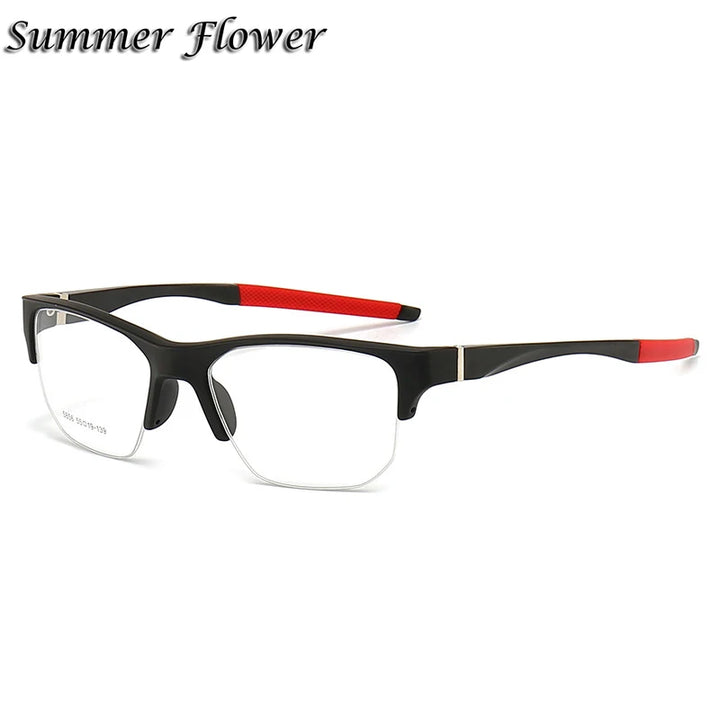 Summer Flower Men's Semi Rim Square Tr 90 Aluminum Sport Eyeglasses