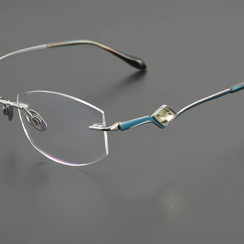 Nobler Women's Rimless Small Oval Square Titanium Eyeglasses 16121 Rimless Nobler