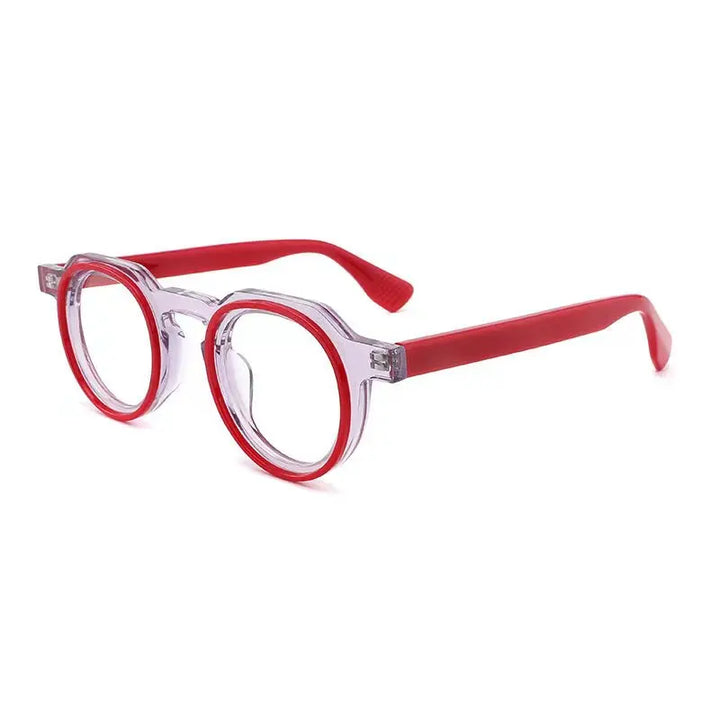 Hewei Unisex Full Rim Flat Top Round Acetate Eyeglasses 2294 Full Rim Hewei red  