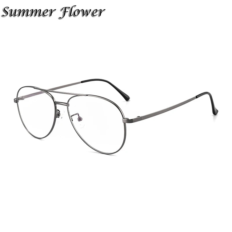 Summer Flower Unisex Full Rim Oval Double Bridge Alloy Eyeglasses 82194 Full Rim Summer Flower Gray