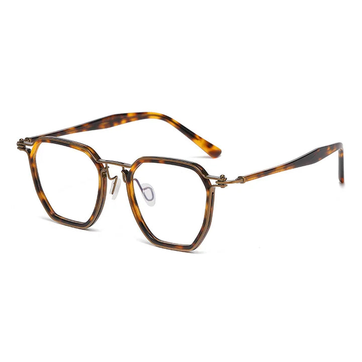 Momoja Unisex Full Rim Big Polygon Titanium Acetate Eyeglasses 725867