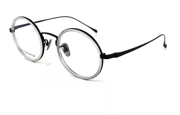 Aimee Unisex Full Rim Round Oval Titanium Eyeglasses 1061 Full Rim Aimee BLACK-TRANSPARENT  