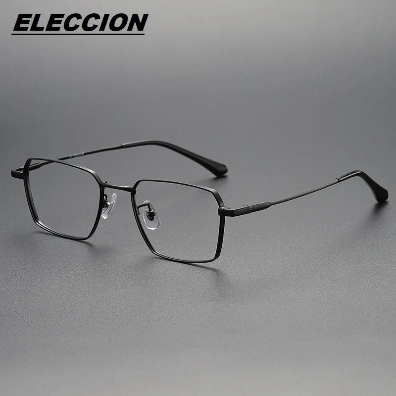 Eleccion Unisex Full Rim Polgon Square Titanium Eyeglasses 14820 Full Rim Eleccion Black CHINA