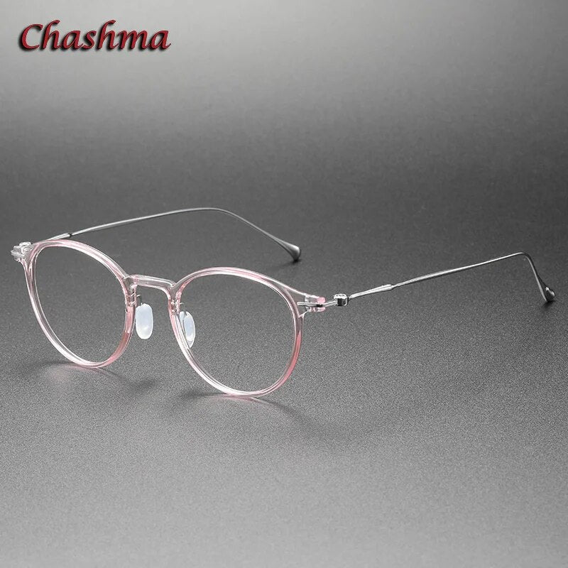Chashma Ochki Unisex Full Rim Round Tr 90 Titanium Eyeglasses 8643 Full Rim Chashma Ochki Transparent Pink  
