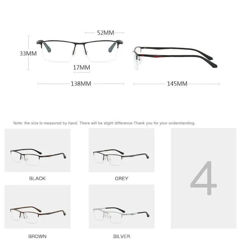 Hdcrafter Women's Semi-Rimless Rectangle Titanium Frames 900100 FuzWeb