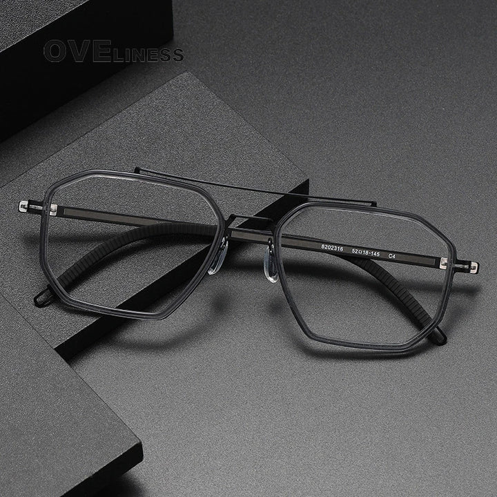 Oveliness Women's Full Rim Oval Double Bridge Acetate Titanium Eyeglasses 8202316