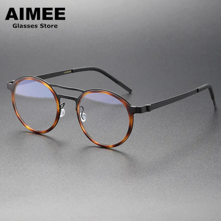 Aimee Unisex Full Rim Round Double Bridge Titanium Eyeglasses 9739 Full Rim Aimee   