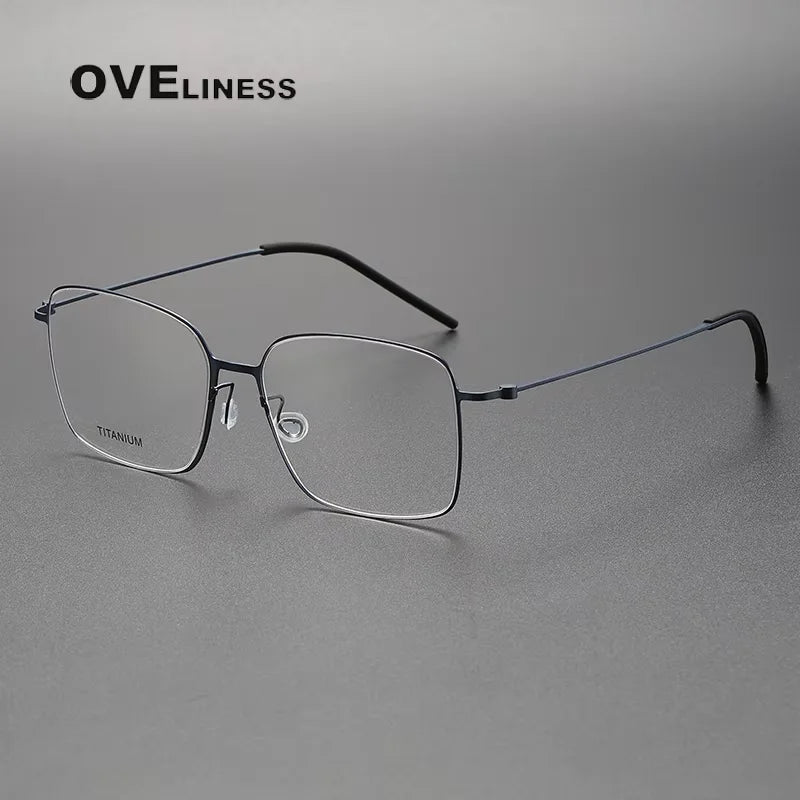 Oveliness Unisex Full Rim Square Polygon Titanium Eyeglasses 75535 Full Rim Oveliness blue