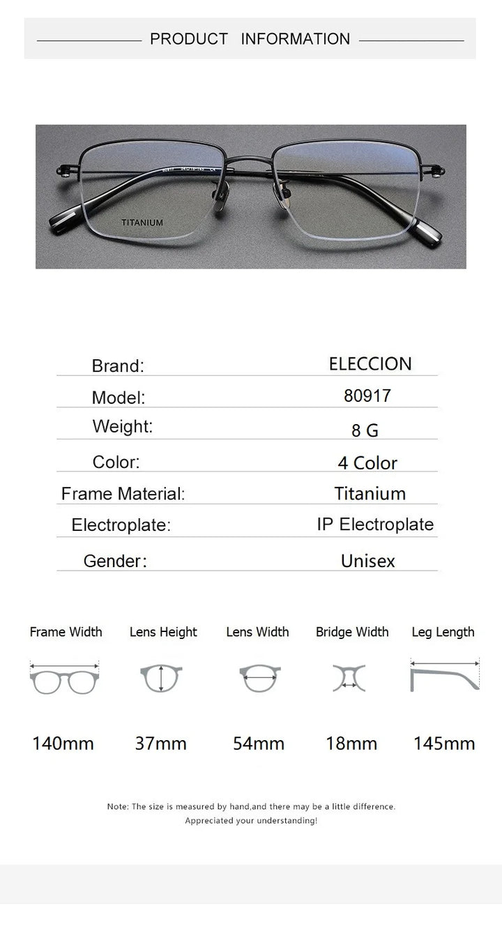 Eleccion Unisex Semi Rim Square Titanium Eyeglasses 80917