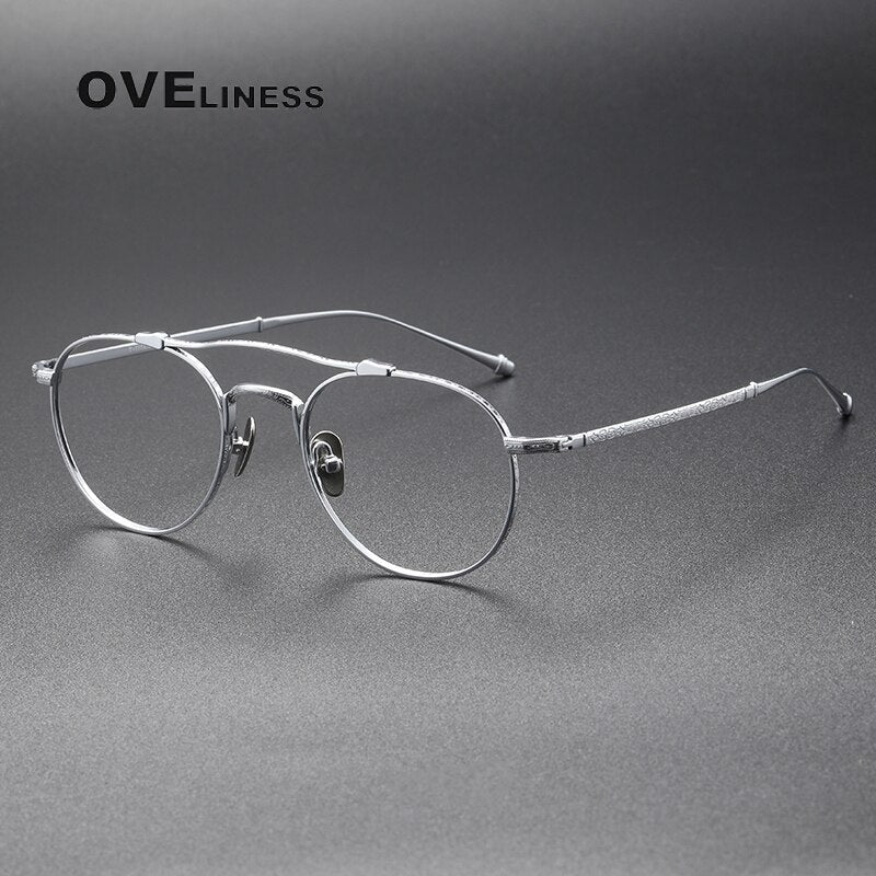 Oveliness Unisex Full RIm Round Double Bridge Titanium Eyeglasses Full Rim Oveliness silver  