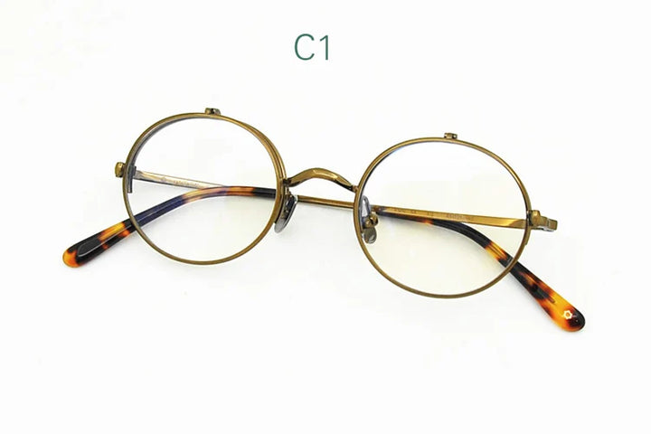 Yujo Unisex Semi Rim Round Oval Titanium Flip Up Reading Glasses 4545 Reading Glasses Yujo 0 C1 CHINA