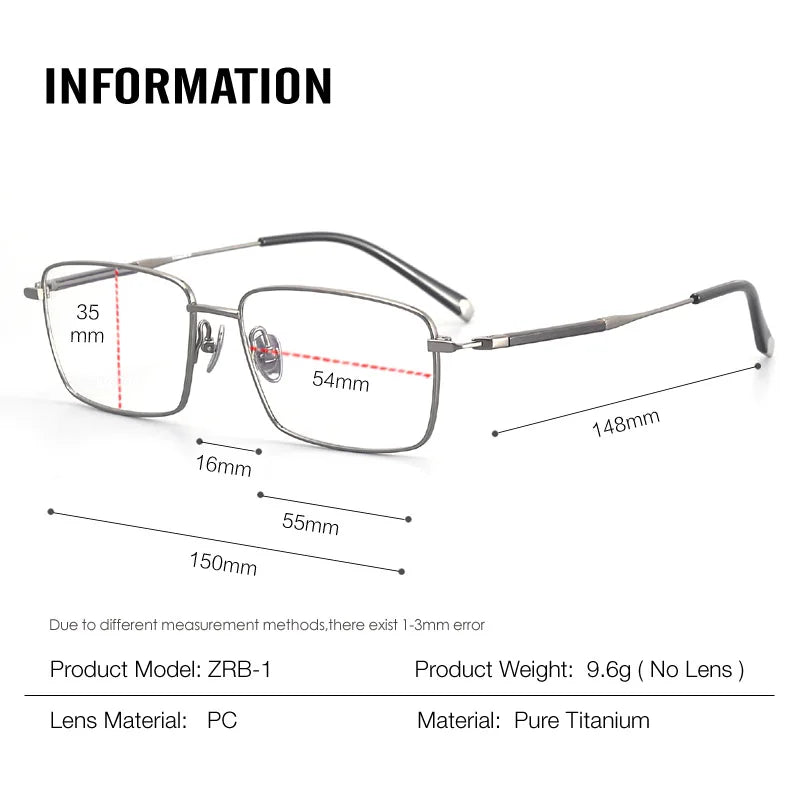 Muzz ZRB-1 men's square pure titanium prescription eyeglasses — view 2