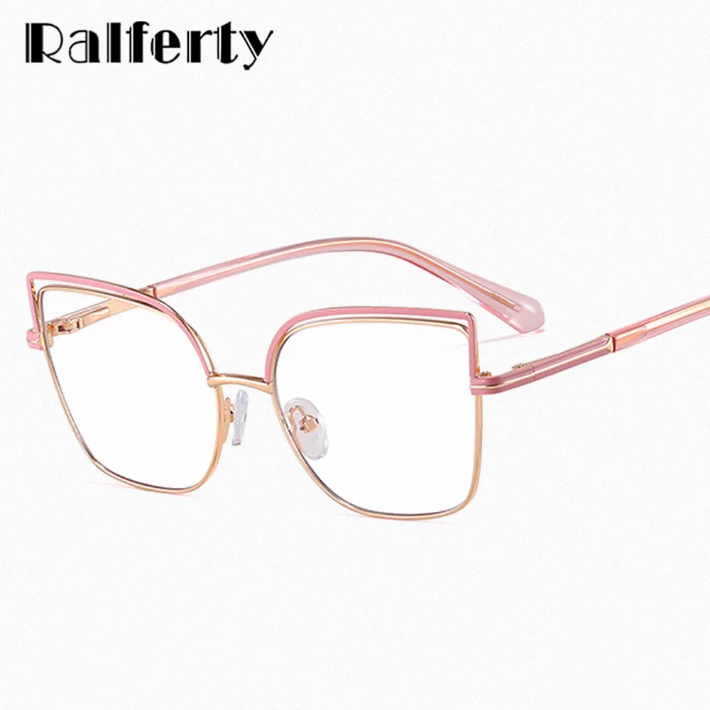 Ralferty Women's Full Rim Square Cat Eye Acetate Alloy Eyeglasses 82148 Full Rim Ralferty   