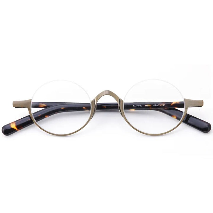 Muzz Unisex Semi Rim Small Round Titanium Acetate Eyeglasses Kmn80x Semi Rim Muzz Dark Brown  