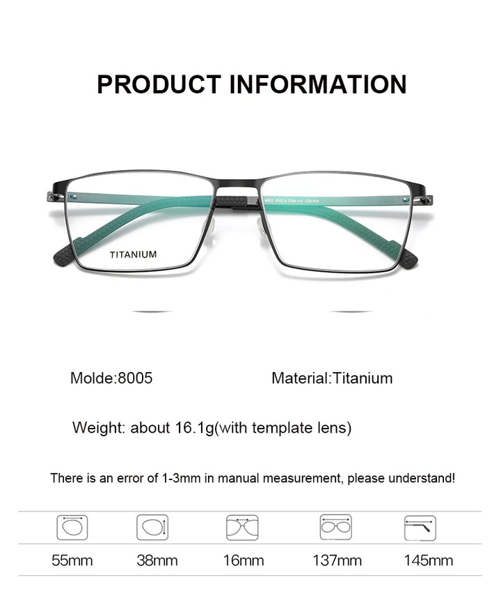 Aimee Unisex Full Rim Square Screwless Titanium Eyeglasses 8005 Full Rim Aimee   