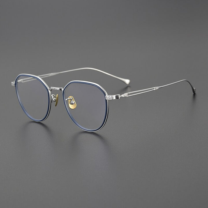 Gatenac Unisex Full Rim Oval Titanium Eyeglasses Gxyj1125 Full Rim Gatenac Blue Silver  
