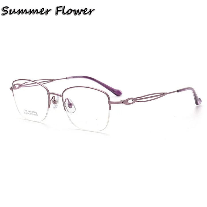 Summer Flower Women's Semi Rim Square Titanium Eyeglasses 50045 Semi Rim Summer Flower Purple