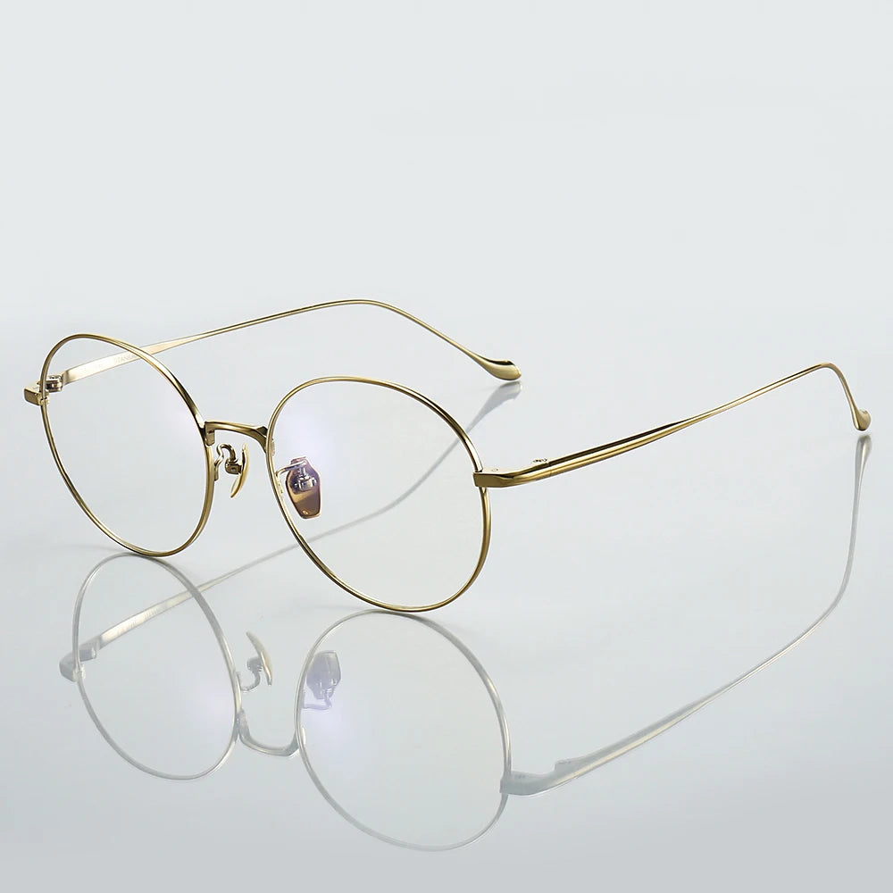 Muzz Unisex Full Rim Round Titanium Eyeglasses 10184 Full Rim Muzz Gold  
