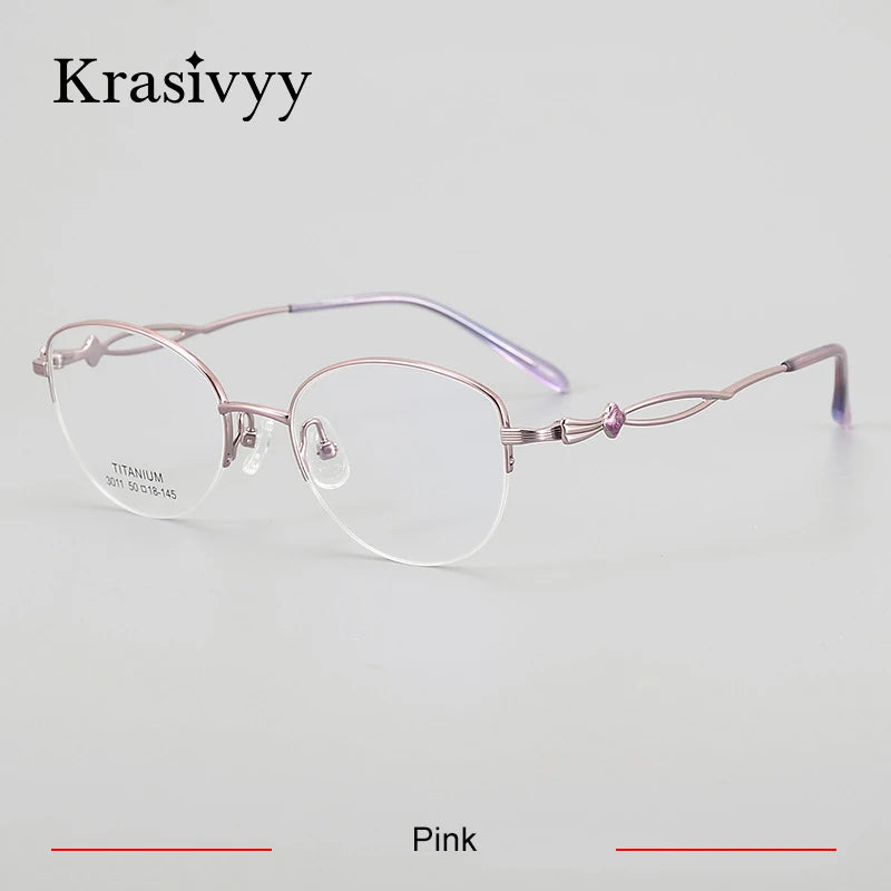 Krasivyy Women's Semi Rim Oval Round Titanium Eyeglasses 443011 Semi Rim Krasivyy Pink  