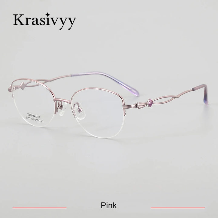 Krasivyy Women's Semi Rim Oval Round Titanium Eyeglasses 443011 Semi Rim Krasivyy Pink  