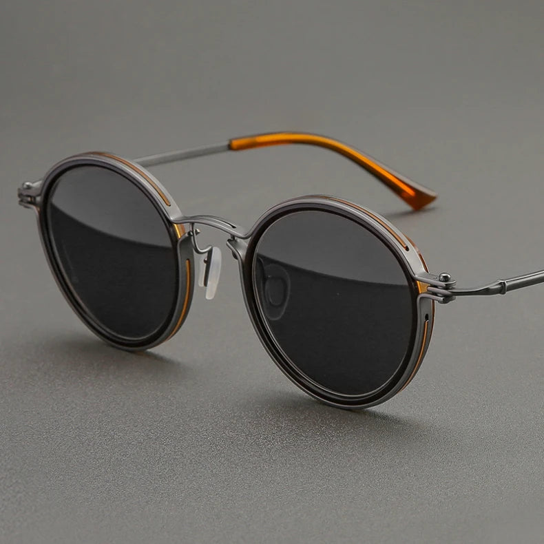 Black Mask Men's Full Rim Round Titanium Acetate Sunglasses  45860