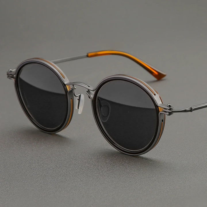 Black Mask Men's Full Rim Round Titanium Acetate Sunglasses  45860