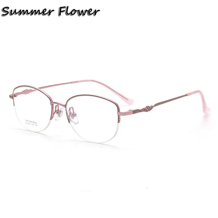 Summer Flower Women's Semi Rim Oval Square Alloy Eyeglasses 85330 Semi Rim Summer Flower Pinkish