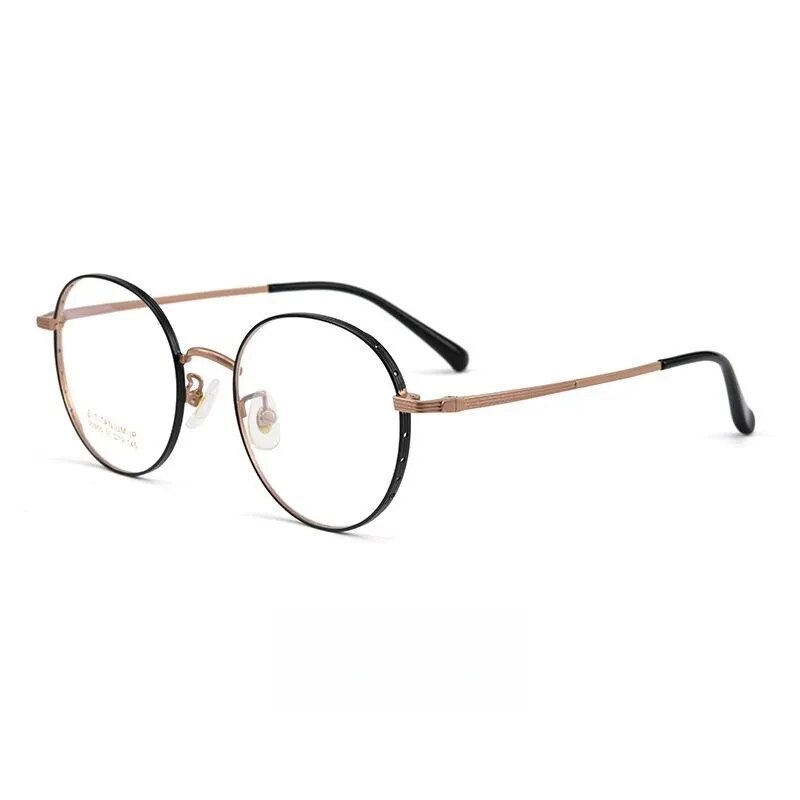 Yimaruili Unisex Full Rim Small Round Titanium Eyeglasses 95955bt Full Rim Yimaruili Eyeglasses Black Rose Gold  