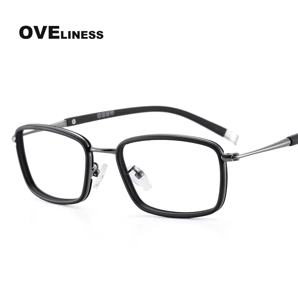 Oveliness Women's Full Rim Square Acetate Titanium Eyeglasses 440037 Full Rim Oveliness shiny gun