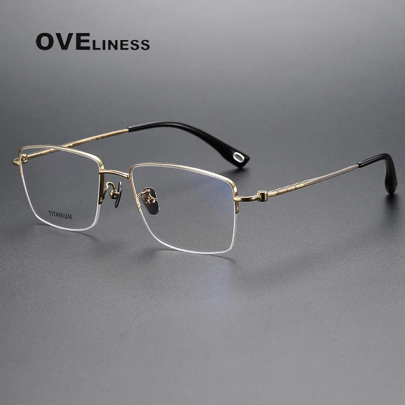 Oveliness Men's Semi Rim Square Titanium Eyeglasses  80907 Semi Rim Oveliness gold  