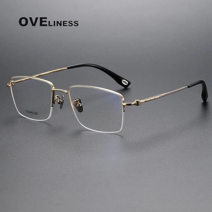 Oveliness Men's Semi Rim Square Titanium Eyeglasses  80907 Semi Rim Oveliness gold  