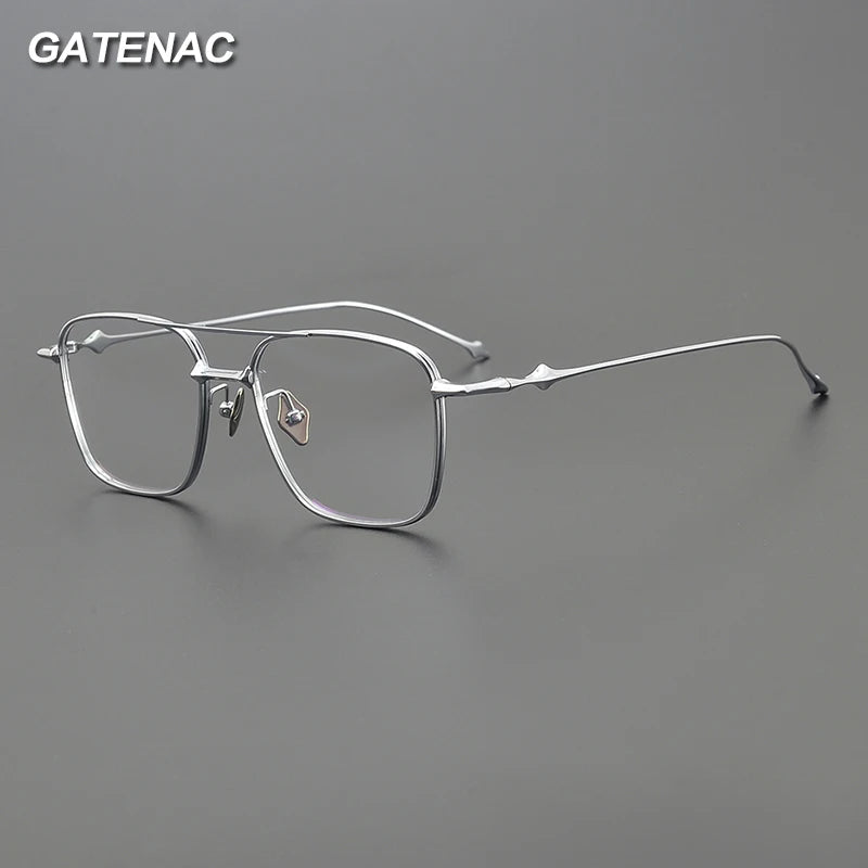 Gatenac Unisex Full Rim Square Double Bridge Titanium Eyeglasses 1496 Full Rim Gatenac   