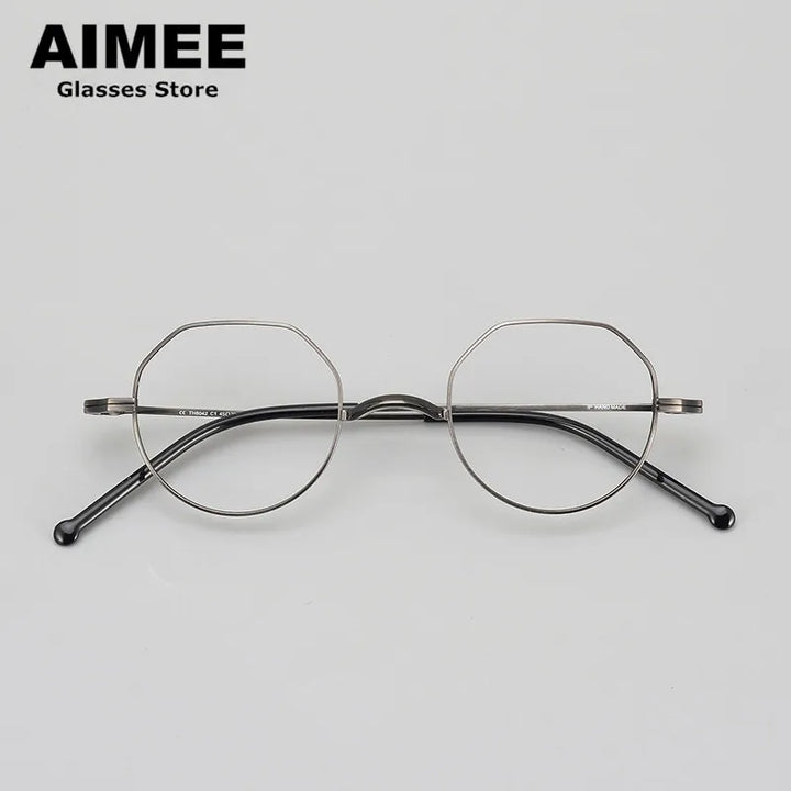 Aimee Unisex Full Rim Flat Top Round Titanium Eyeglasses 88042 Full Rim Aimee Gun-Grey  