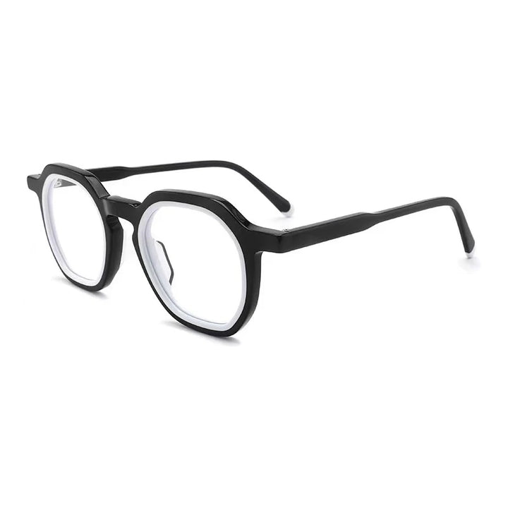 Hewei Unisex Full Rim Flat Top Polygon Acetate Eyeglasses 2290 Full Rim Hewei black  