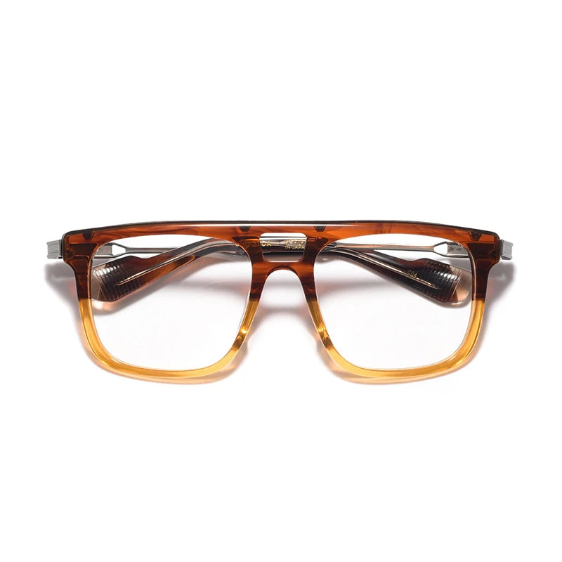 Hewei Unisex Full Rim Square Double Bridge Acetate Titanium Eyeglasses 5054 Full Rim Hewei orange  