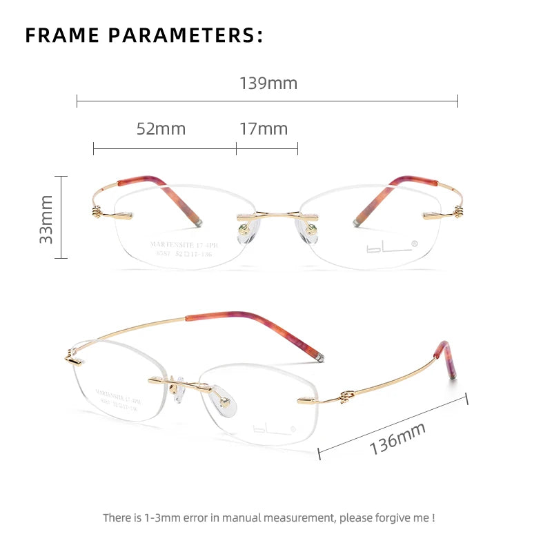 Reven Jate Women's Rimless Oval Rectangle Alloy Eyeglasses 85874