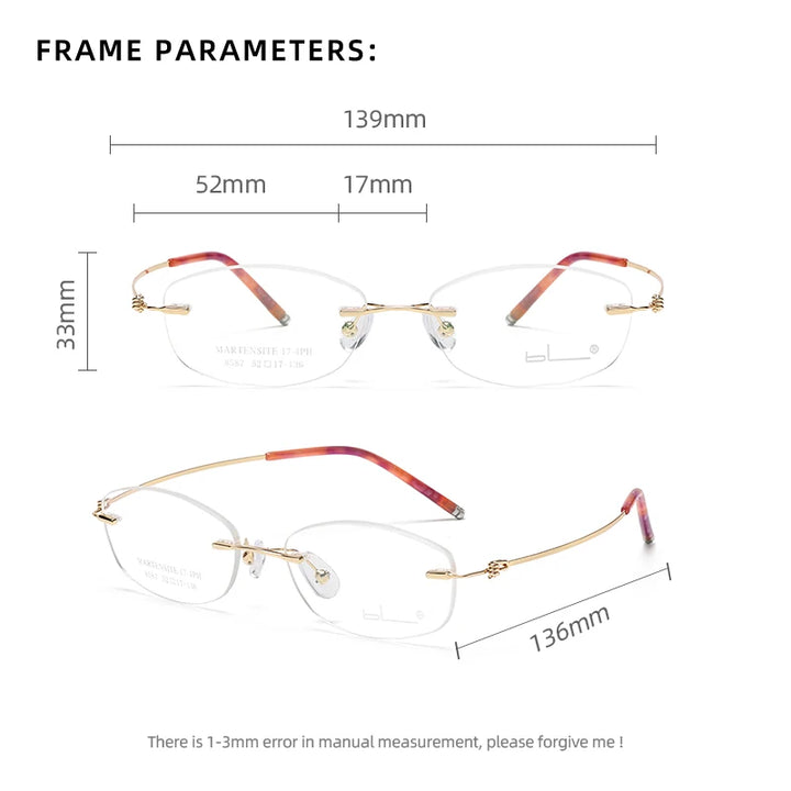 Reven Jate Women's Rimless Oval Rectangle Alloy Eyeglasses 85874