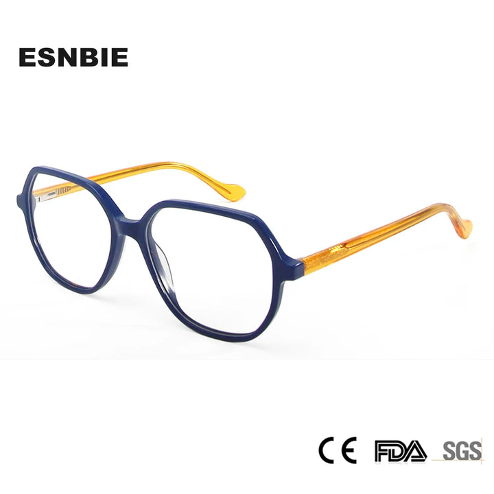 Esnbie Unisex Full Rim Flat Top Round Acetate Eyeglasses 242820 Full Rim Esnbie   