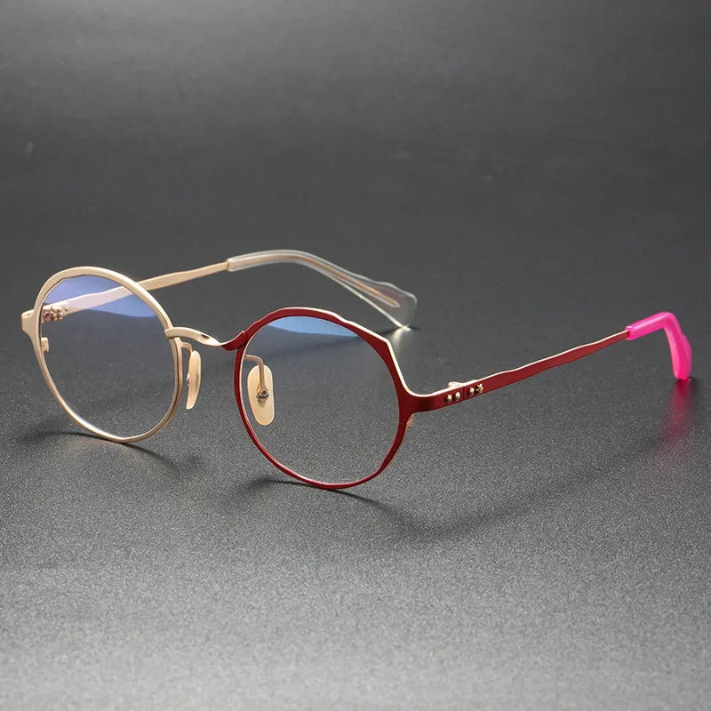 Muzz Women's Full Rim Irregular Round Titanium Eyeglasses 370038