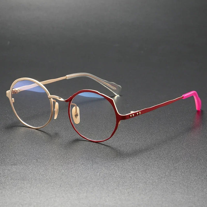 Muzz Women's Full Rim Irregular Round Titanium Eyeglasses 370038