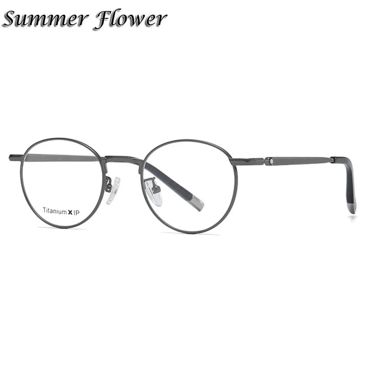 Summer Flower Women's Full Rim Oval Round Titanium Eyeglasses 842905 Full Rim Summer Flower Gray